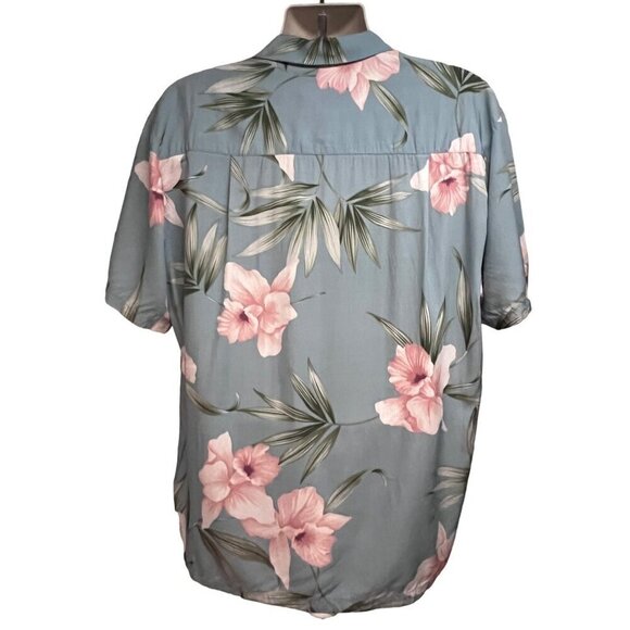 Vintage Paradise Found Blue Floral Hawaiian Button Up Shirt Large Pocket USA - Picture 2 of 6